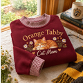 Orange Tabby Cat Mom Gingham Sweatshirt Ln, Cotton Casual Wear Gift