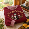 Tuxedo Cat Mom Gingham Sweatshirt Ln, Cotton Casual Wear Gift