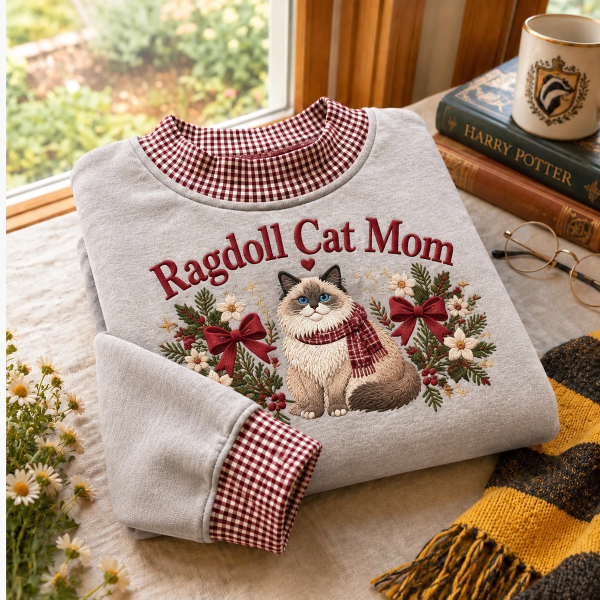 Ragdoll Cat Mom Gingham Sweatshirt Ln, Cotton Casual Wear Gift
