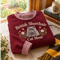 British Shorthair Cat Mom Gingham Sweatshirt Ln, Cotton Casual Wear Gift