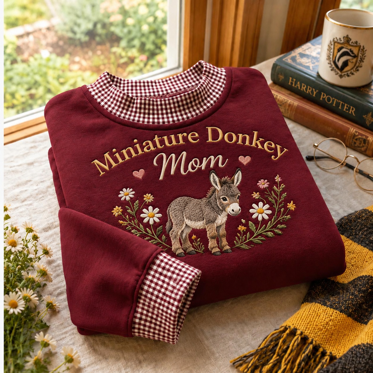 Miniature Donkey Mom Gingham Sweatshirt Ln, Cotton Casual Wear Gift
