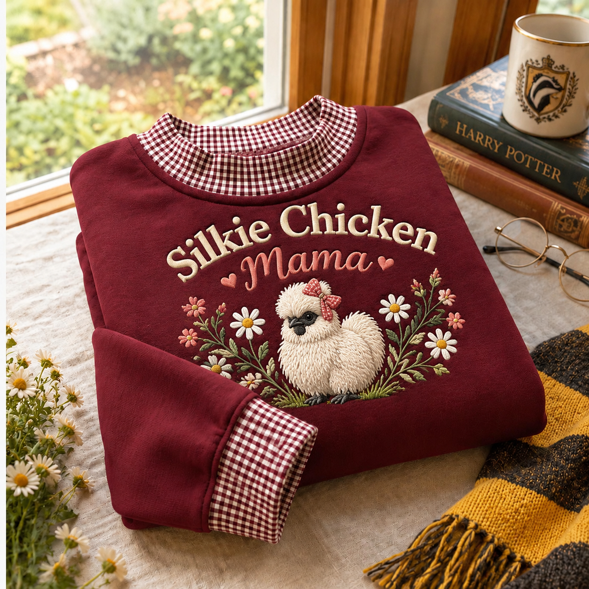 Silkie Chicken Mama Gingham Sweatshirt Ln, Cotton Casual Wear Gift