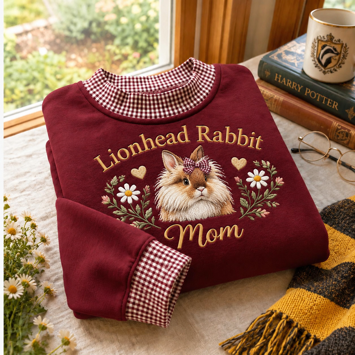 Lionhead Rabbit Mom Gingham Sweatshirt Ln, Cotton Casual Wear Gift