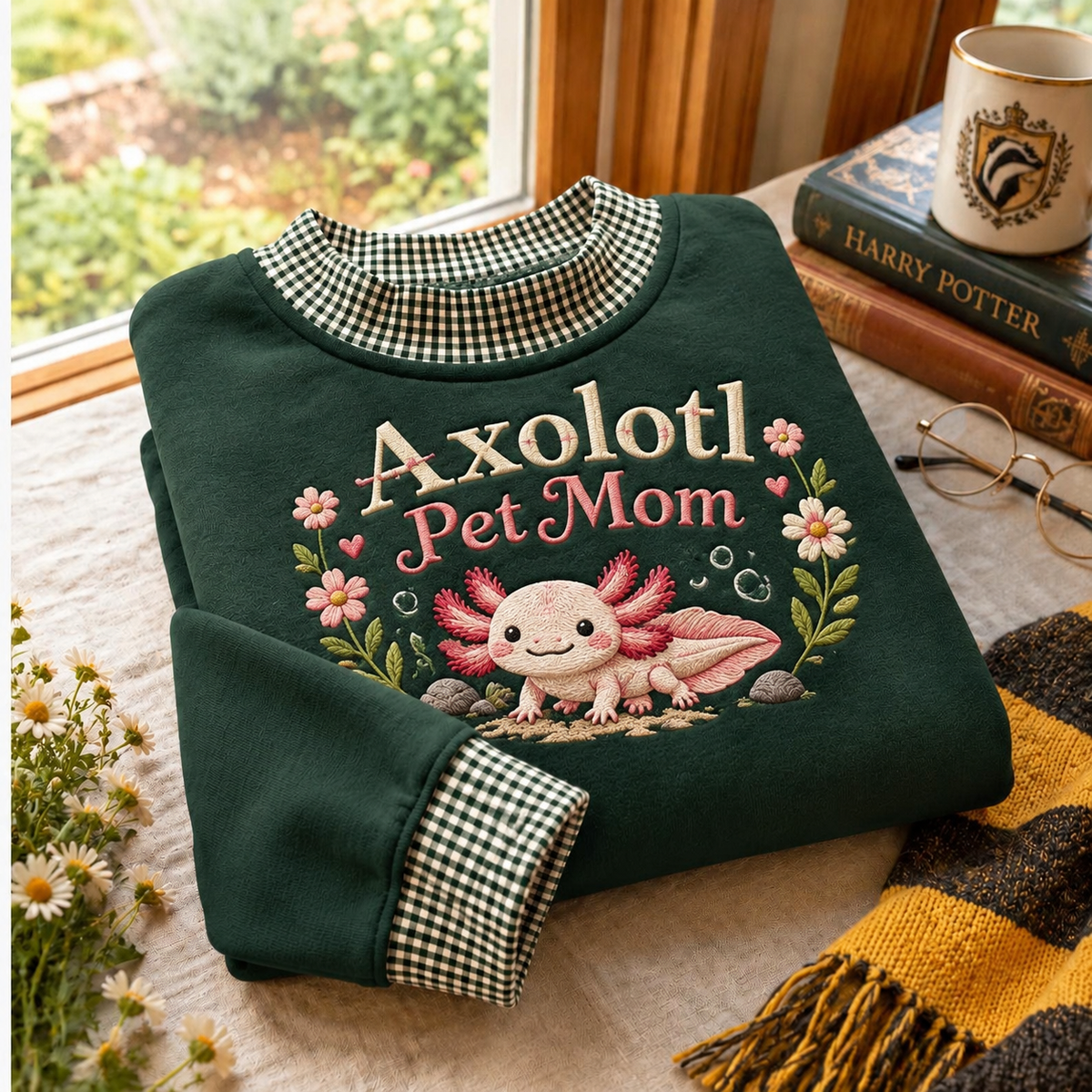 Axolotl Pet Mom Gingham Sweatshirt LN, Cute Aquatic Animal Lover Gift