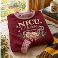 Gingham Sweatshirt LN, NICU Nurse , Cotton Blend For Neonatal Intensive Care Teams