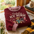 Gingham Sweatshirt LN, Pediatric ICU Nurse , Cotton Blend For Critical Care Shifts