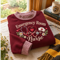 Gingham Sweatshirt LN, Emergency Room Nurse , Cotton Blend For Hospital Shift Wear