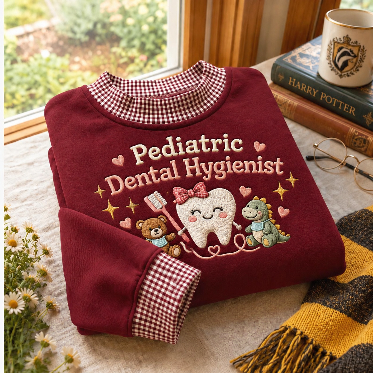 Gingham Sweatshirt LN, Pediatric Dental Hygienist , Cotton Blend For Children's Clinic Wear