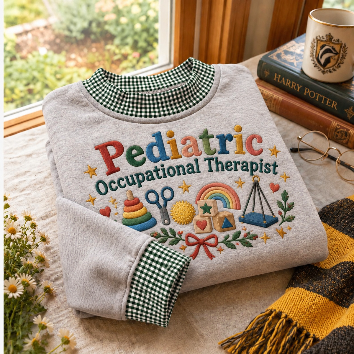 Gingham Sweatshirt LN, Pediatric Occupational Therapist , Cotton Blend For Therapy Clinic Wear