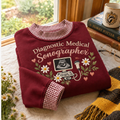 Gingham Sweatshirt LN, Diagnostic Medical Sonographer , Cotton Blend For Ultrasound Clinic Wear