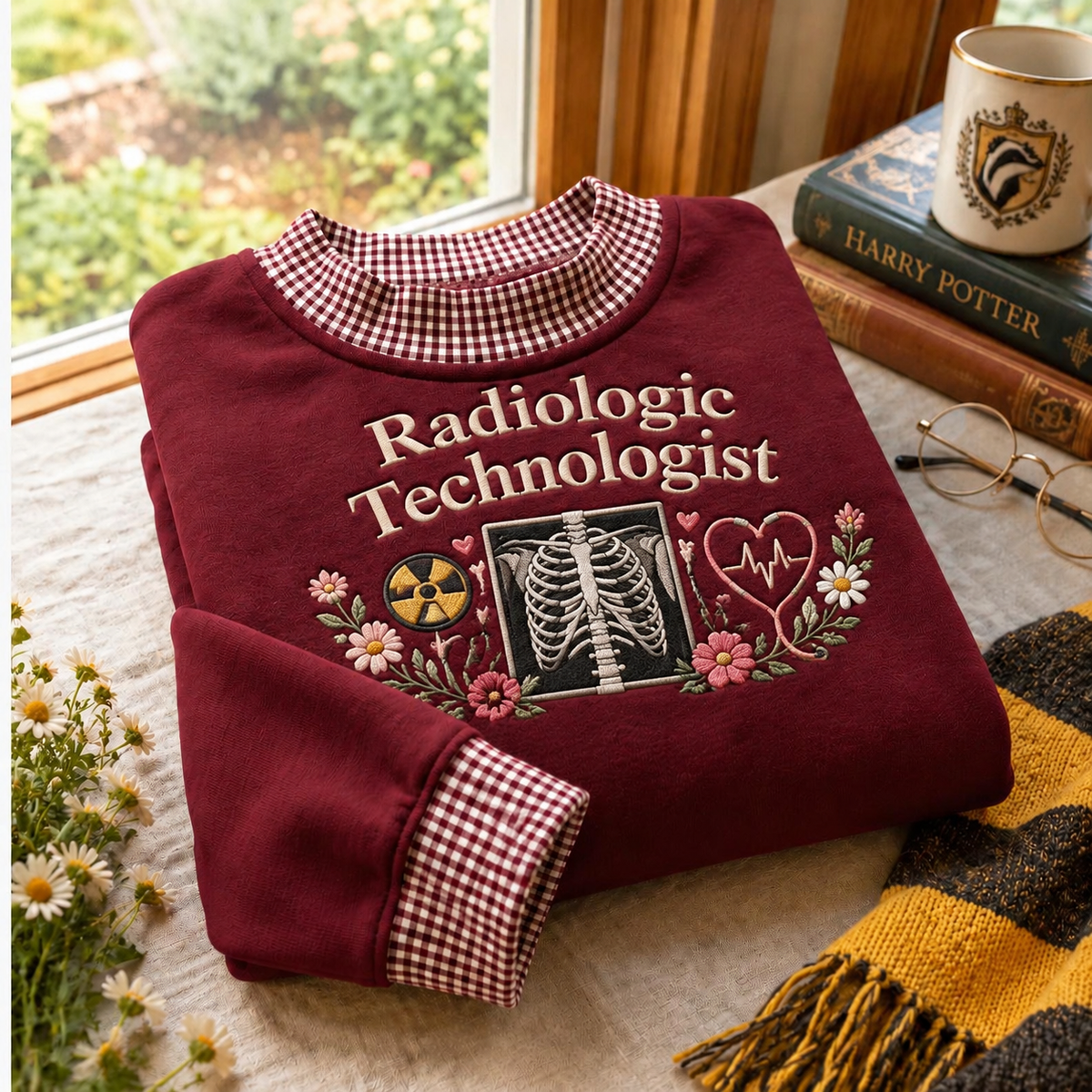 Gingham Sweatshirt LN, Radiologic Technologist , Cotton Blend For Medical Imaging Team Apparel