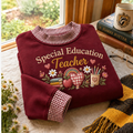 Special Education Teacher Gingham Sweatshirt LN, Cozy Cotton Blend Pullover for Inclusive Classroom Style