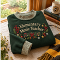 Elementary Music Teacher Gingham Sweatshirt LN, Soft Cotton Blend Pullover for Classroom Lessons and School Style