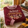 School Principal Gingham Sweatshirt LN, Soft Cotton Blend Pullover for Educational Leadership and Staff Gifts
