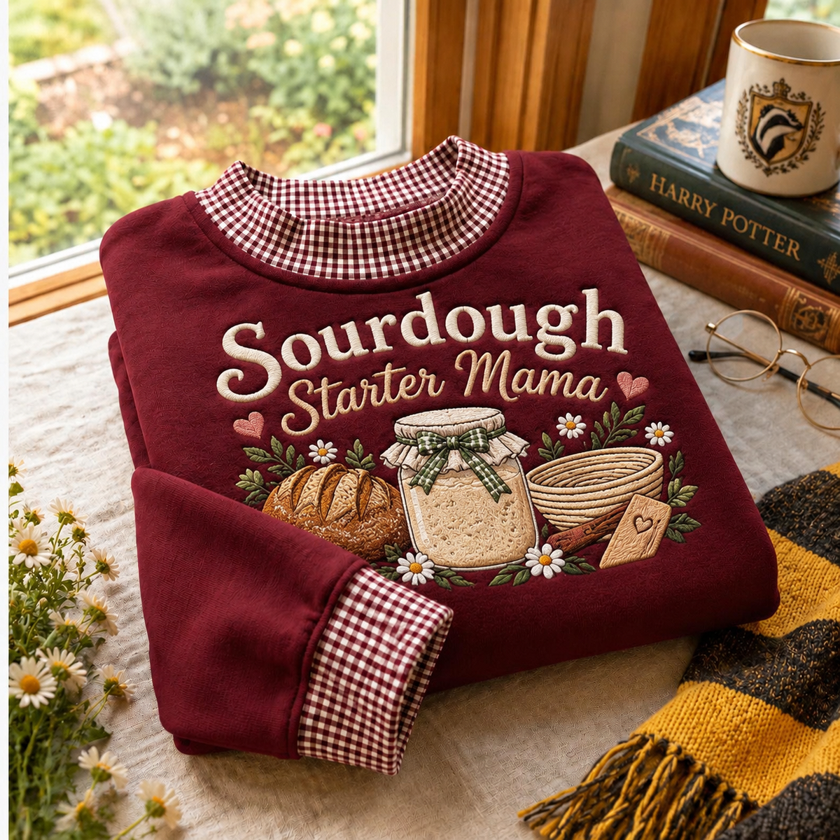 Sourdough Starter Mama Gingham Sweatshirt LN, Artisan Bread Baking Gift