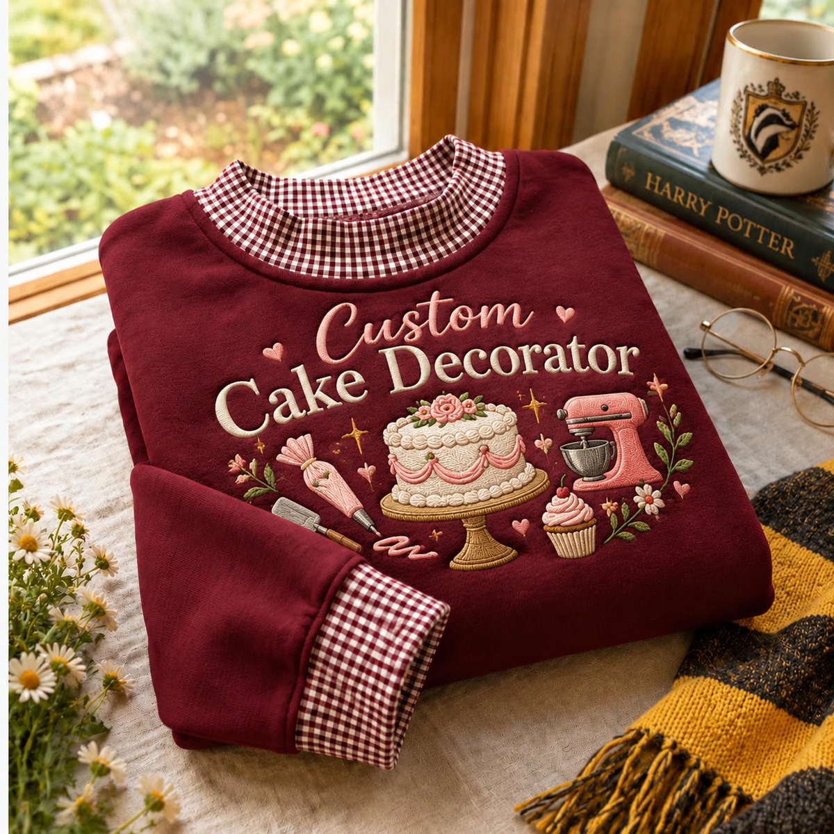 Custom Cake Decorator Gingham Sweatshirt LN, Frosting Artist Gift