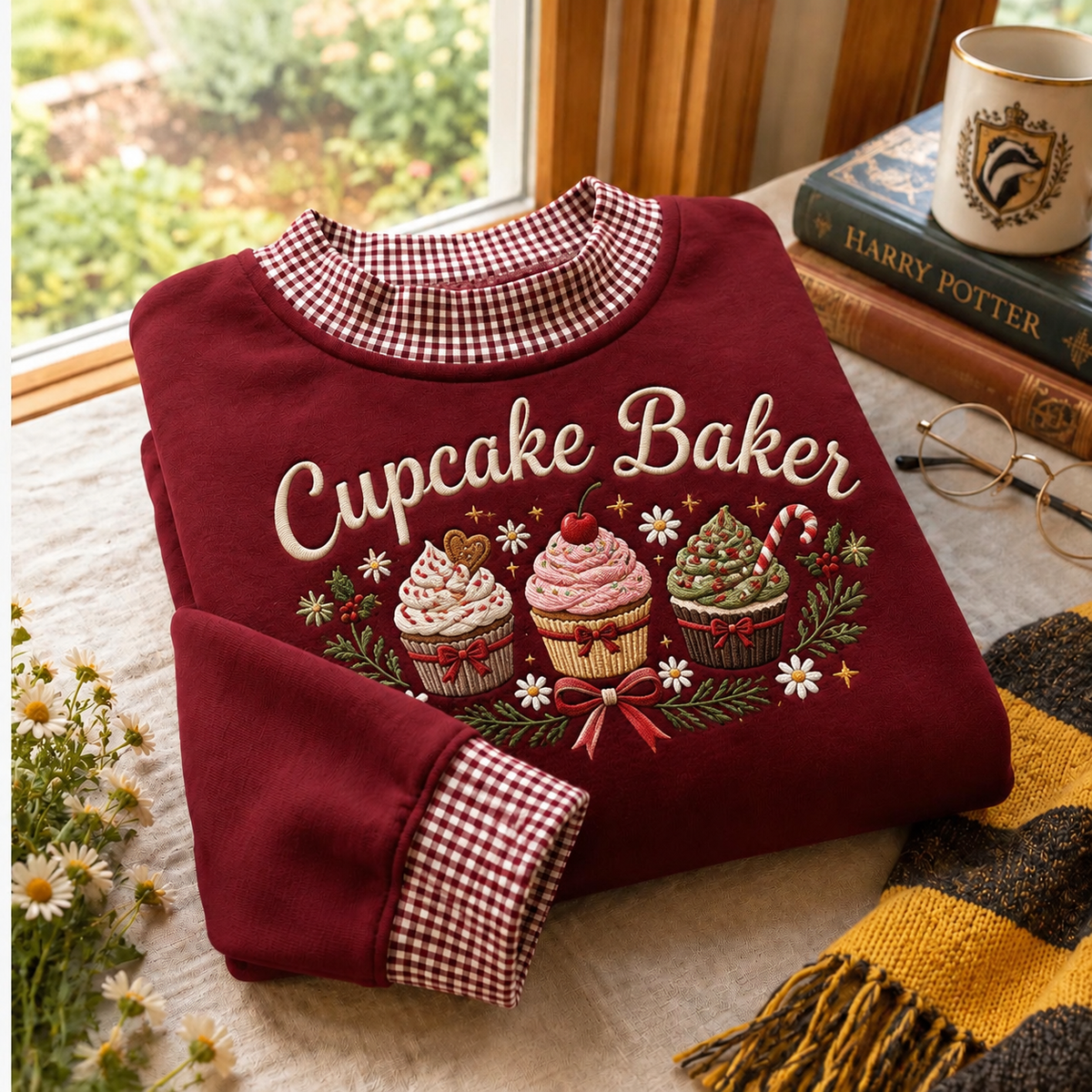 Cupcake Baker Gingham Sweatshirt LN, Sweet Treat Pastry Chef Gift