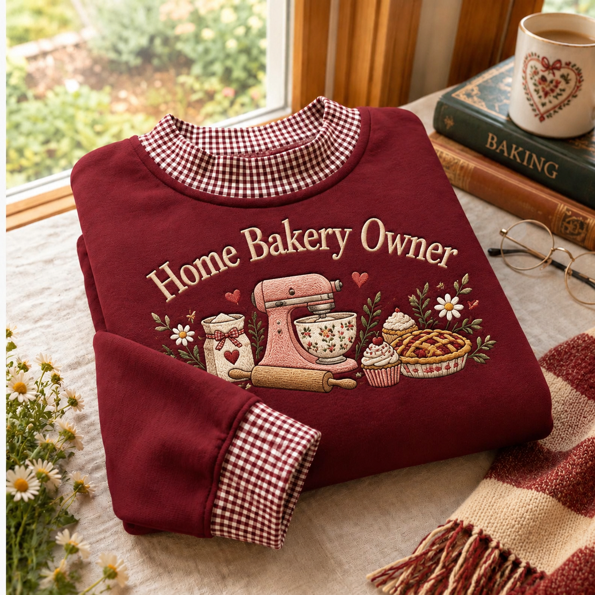 Home Bakery Owner Gingham Sweatshirt LN, Small Business Baking Gift
