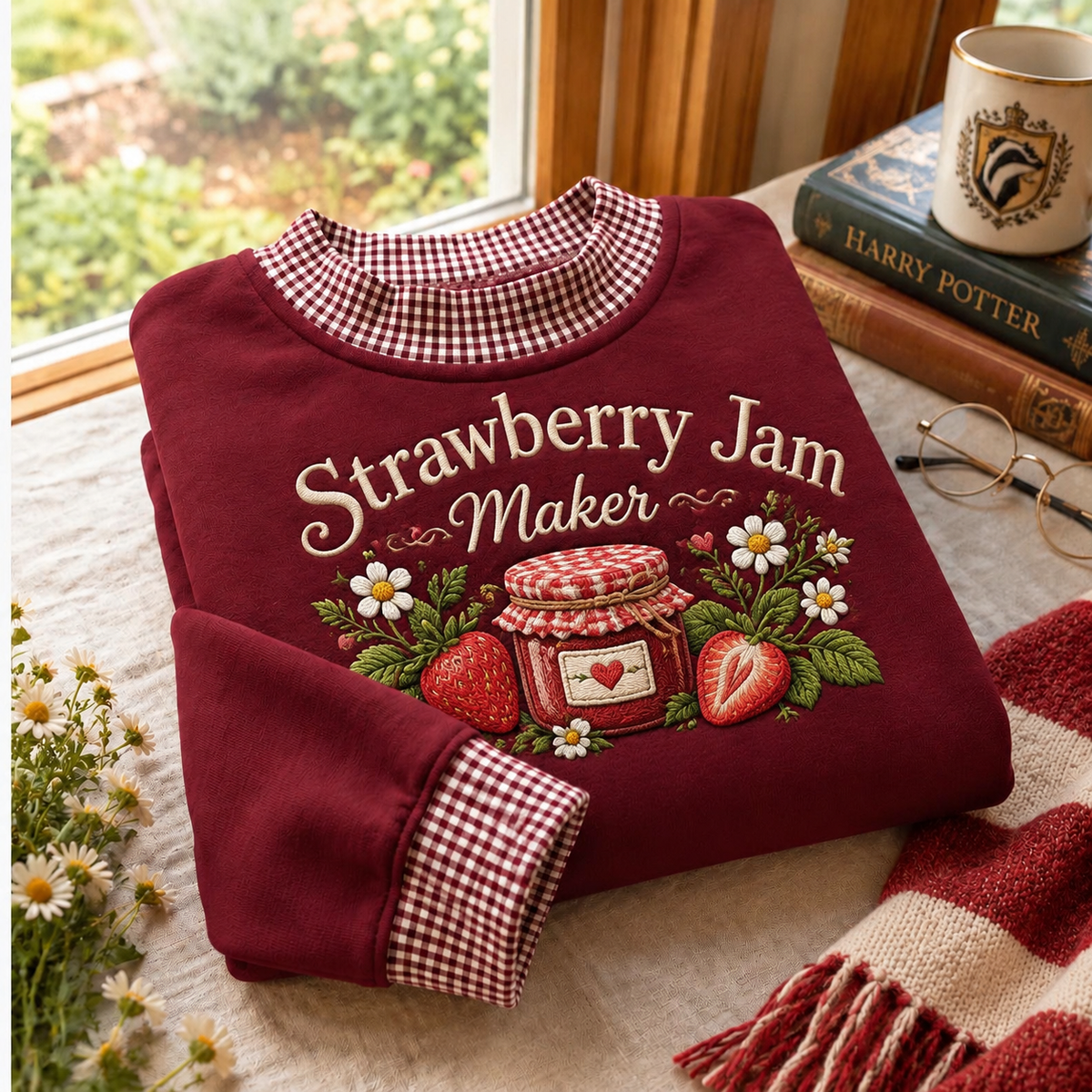 Strawberry Jam Maker Gingham Sweatshirt LN, Homemade Preserve Gift
