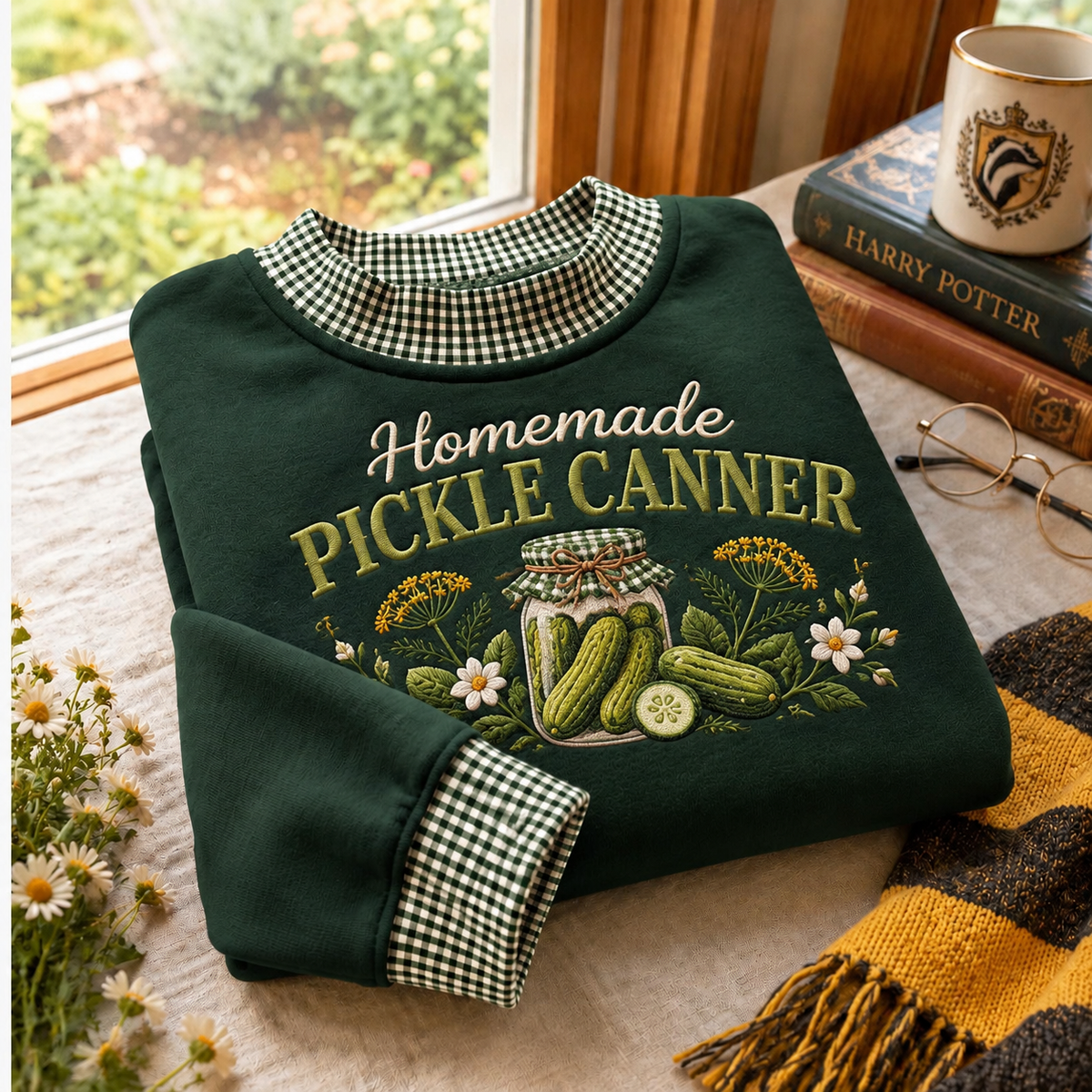 Homemade Pickle Canner Gingham Sweatshirt LN, Canning Enthusiast Gift