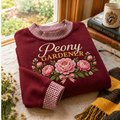 Peony Flower Gardener Gingham Sweatshirt LN, Cottage Garden Gift