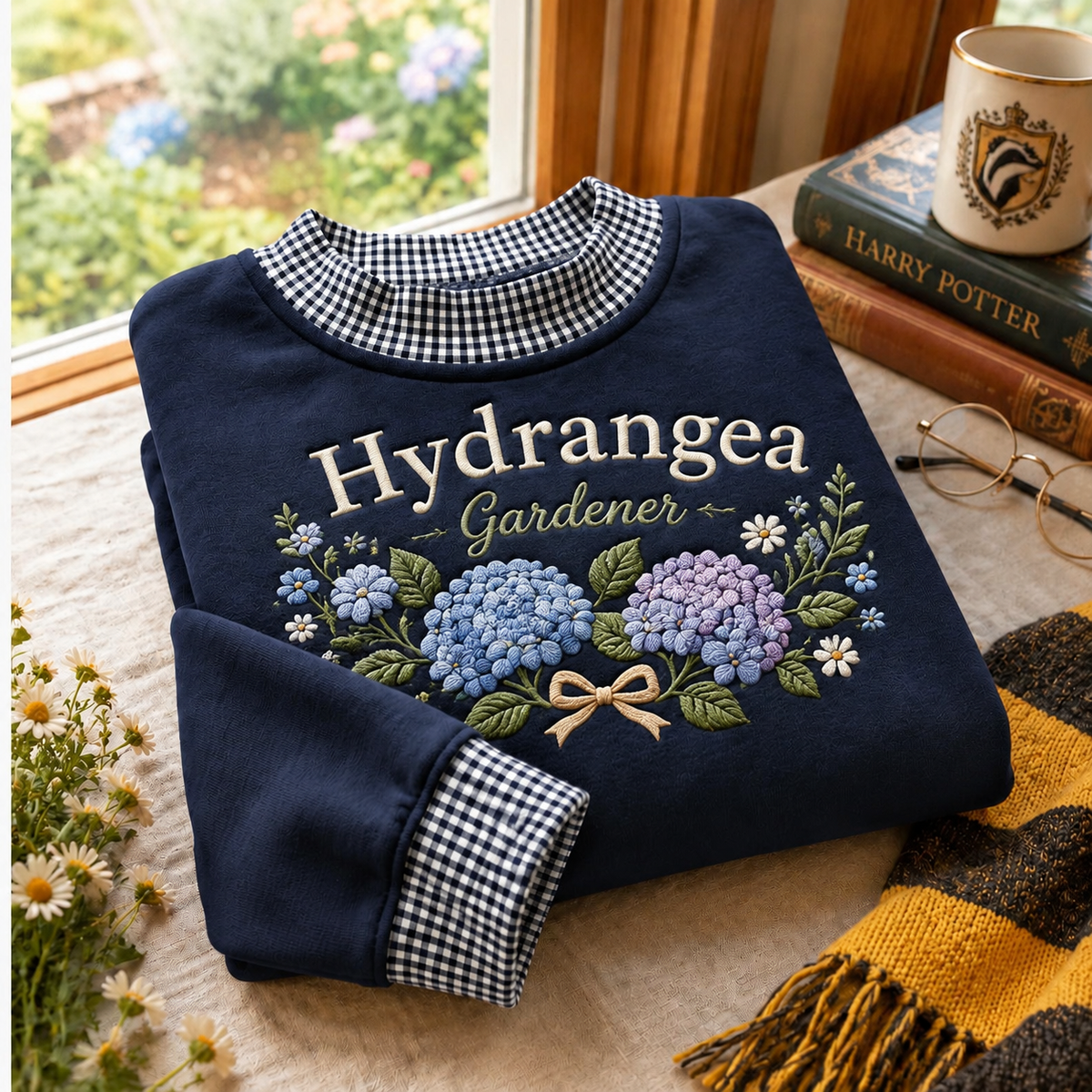 Hydrangea Gardener Gingham Sweatshirt LN, Blooming Botanical Lover Gift