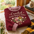 Gingham Sweatshirt LN Crochet Flower Bouquet Maker, Soft Cotton Blend Pullover for Creative Crafters