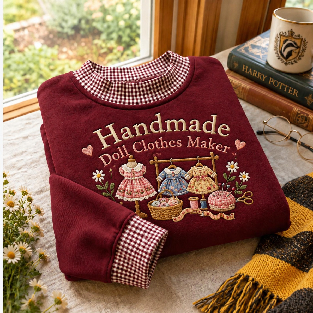 Handmade Doll Clothes Maker Gingham Sweatshirt LN, Sewing Hobby Apparel