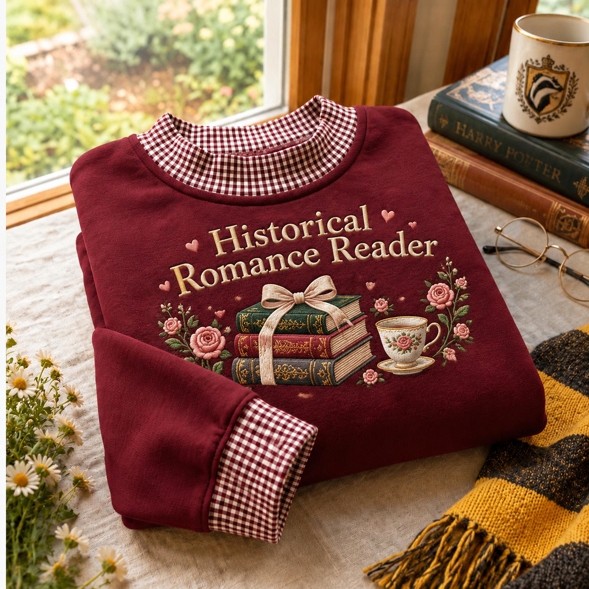 Historical Romance Reader Gingham Sweatshirt LN, Vintage Literature Apparel