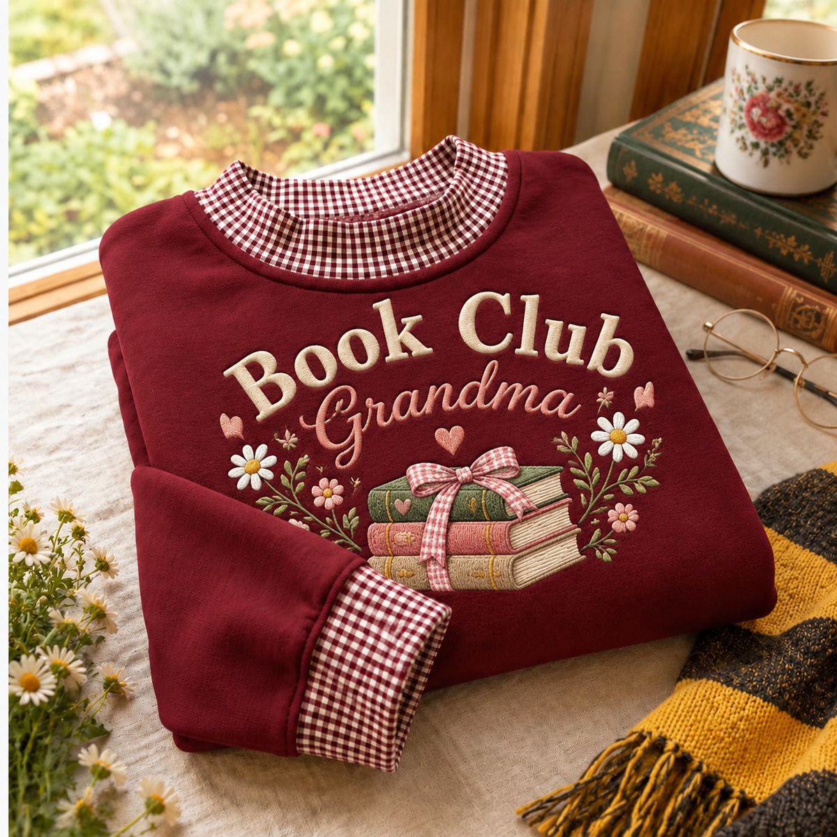 Book Club Grandma Gingham Sweatshirt Ln
