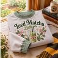 Matcha Latte Gingham Sweatshirt Ln, Iced Green Tea Style