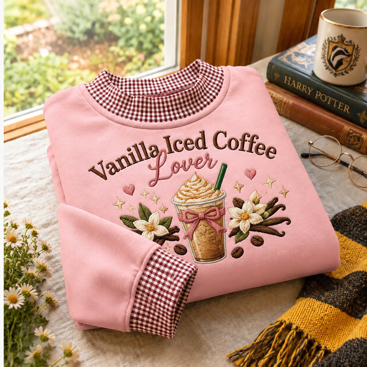 Vanilla Coffee Gingham Sweatshirt Ln, Iced Cafe Style