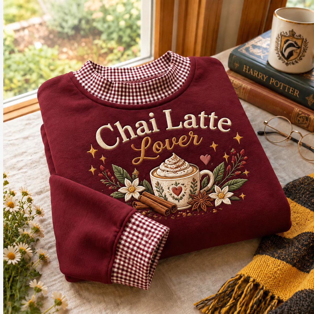 Chai Latte Gingham Sweatshirt Ln, Spiced Tea Comfort