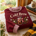 Cold Brew Gingham Sweatshirt Ln, Coffeehouse Casual Style