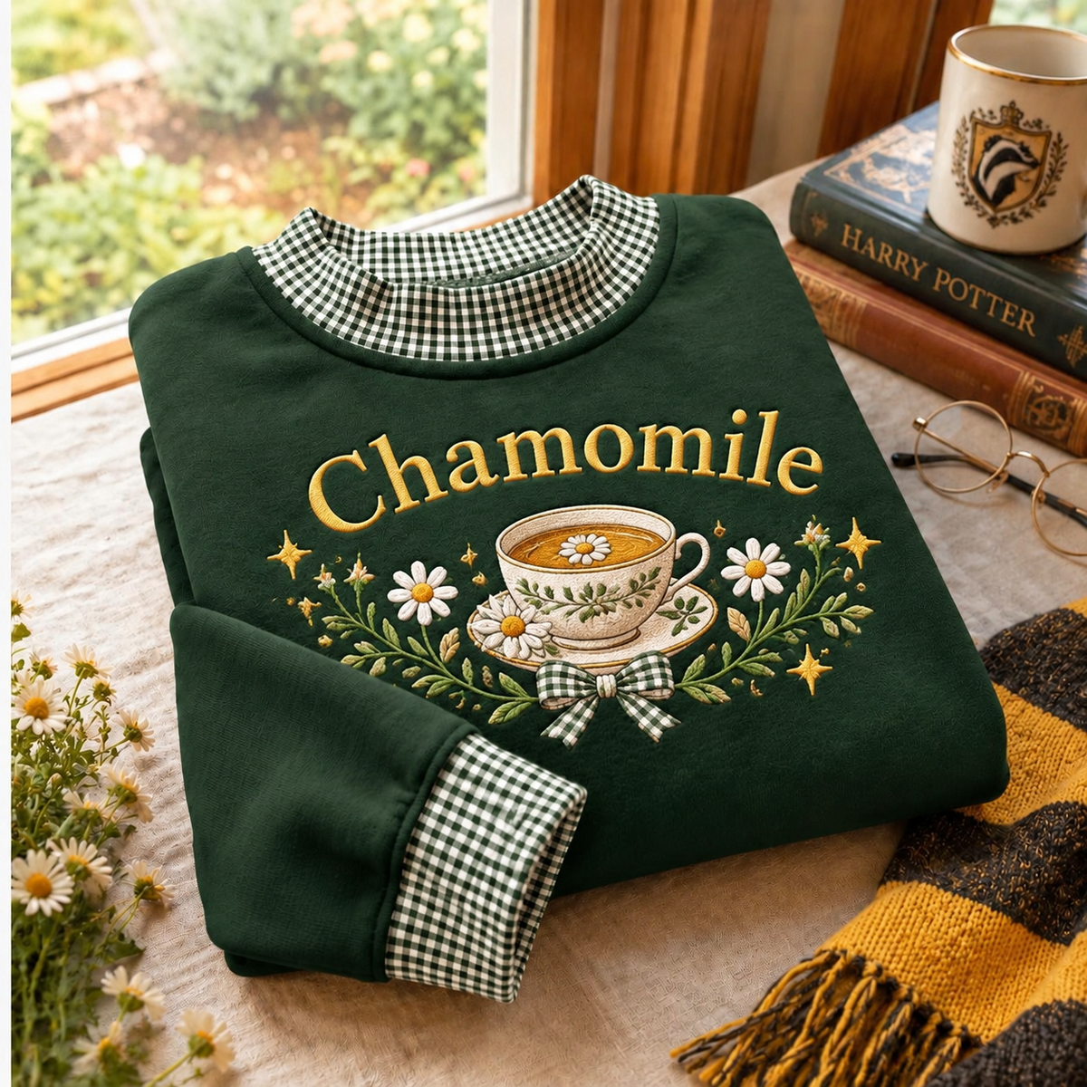 Chamomile Tea Gingham Sweatshirt Ln, Calming Herbal Style