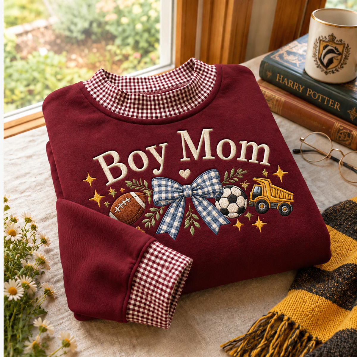 Boy Mom Gingham Sweatshirt Ln