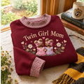 Twin Girl Mom Gingham Sweatshirt Ln