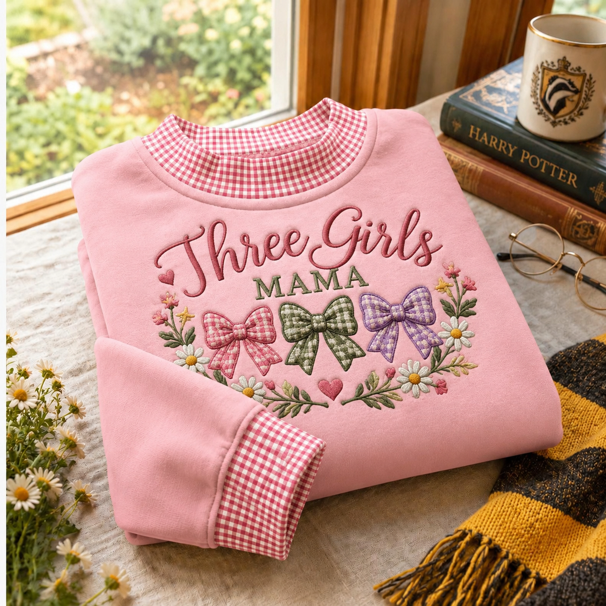 Three Girls Mama Gingham Sweatshirt Ln