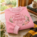 Gingham Sweatshirt LN Newly Engaged Bride, Cozy Cotton Blend Pullover for Wedding Planning and Bridal Celebrations