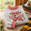 Red Cherry Gingham Sweatshirt Ln, Sweet Retro Fruit Pattern