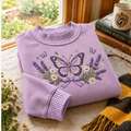 Lavender Butterfly Gingham Sweatshirt Ln, Whimsical Spring Nature Apparel