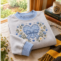 Baby Blue Heart Gingham Sweatshirt Ln, Cute Pastel Romantic Outfit