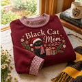 Christmas Black Cat Mom Gingham Sweatshirt Ln, Cozy Feline Lover Apparel