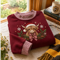 Christmas Highland Cow Gingham Sweatshirt Ln, Rustic Farmhouse Holiday Gift