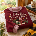 Gingham Sweatshirt LN Christmas Book Club, Cozy Cotton Blend Holiday Pullover for Readers and Literary Gatherings