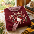 Gingham Sweatshirt LN Christmas Dental Hygienist, Soft Cotton Blend Pullover for Festive Dentistry Work Outfits