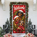 Christmas Dachshund Welcome Holiday LN LN Door Cover, Cute Fabric Front Porch Hanging