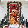 Christmas Golden Retriever Holiday LN LN Door Cover, Festive Fabric Porch Hanging