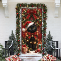 Christmas Black Cat Holiday LN LN Door Cover, Spooky Fabric Front Porch Hanging