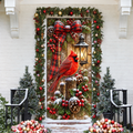 Christmas Red Cardinal Holiday LN LN Door Cover, Winter Fabric Front Porch Hanging